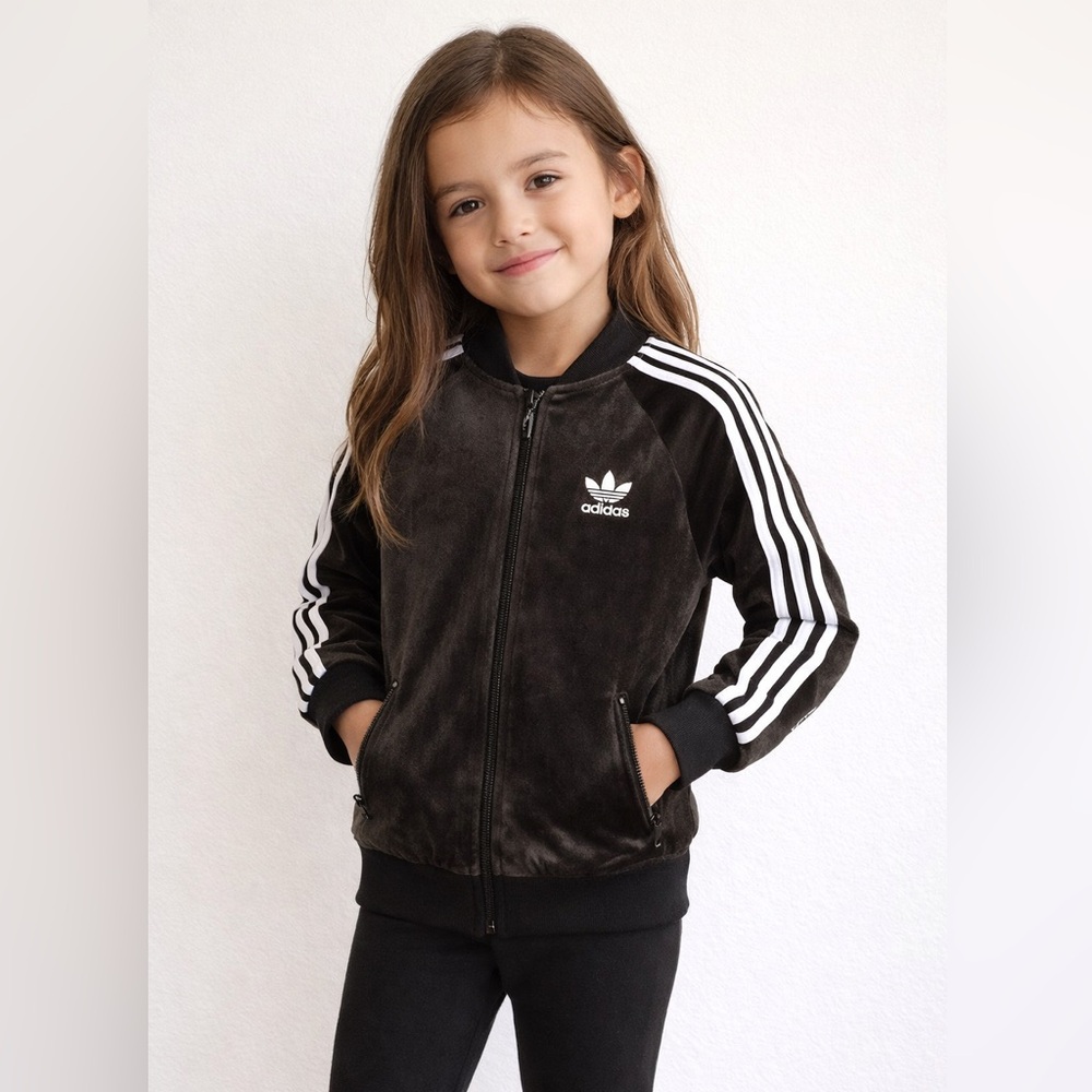 Adidas Originals Supergirl Track Jacket Girls Size S (7) Black 3-Stripe